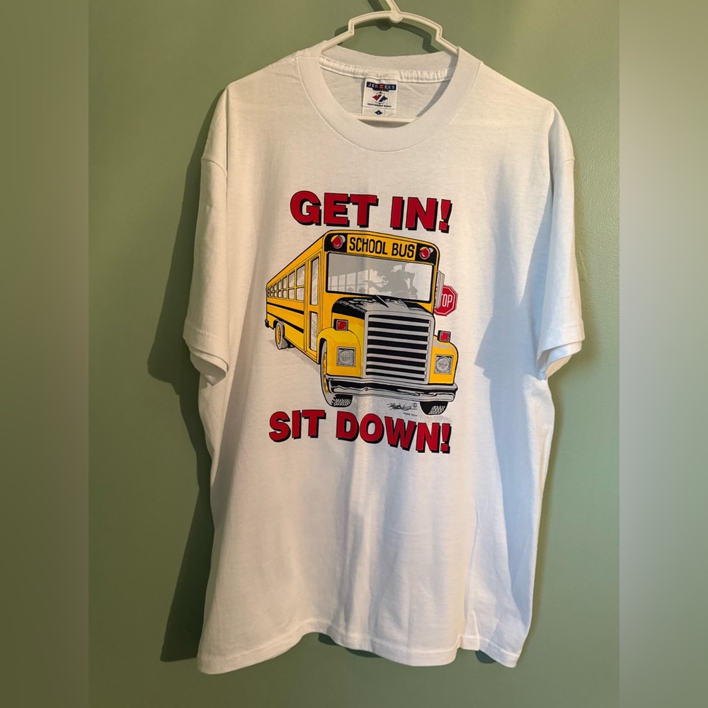 VTG Jerzees Unisex L Trans Tech School Bus Driver Graphic T Shirt Tee Vintage